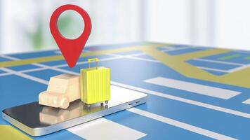 The Car and check point on mobile phone for travel or applications concept 3d rendering. photo