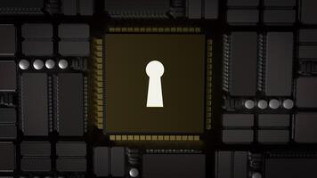 The Lock on pcb Board for technology security concept 3d rendering. photo