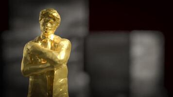 The gold business man stand on cube stone on black background 3d rendering. photo