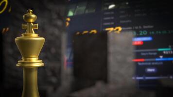 The gold king chess on cube stone for Business or abstract concept 3d rendering. photo