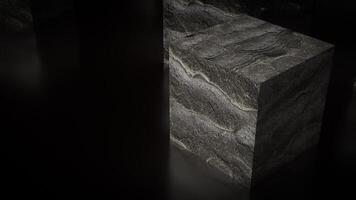 The Stone cube rock on black Background 3d rendering. photo