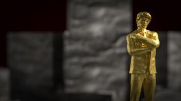 The gold business man stand on cube stone on black background 3d rendering. photo