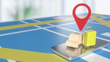 The Car and check point on mobile phone for travel or applications concept 3d rendering. photo