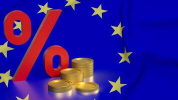The percent and coins on euro flag Background 3d rendering. photo