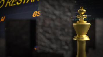 The gold king chess on cube stone for Business or abstract concept 3d rendering. photo