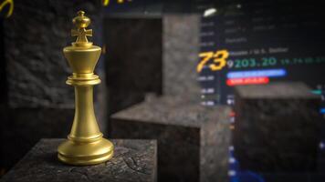 The gold king chess on cube stone for Business or abstract concept 3d rendering. photo