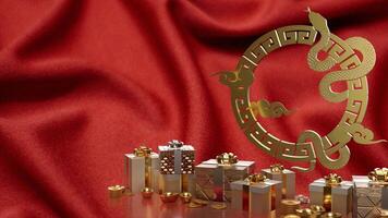 The gold snake and gift box for Chinese new year concept 3d rendering. photo