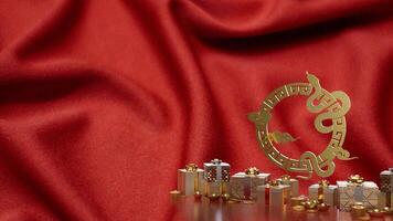 The gold snake and gift box for Chinese new year concept 3d rendering. photo