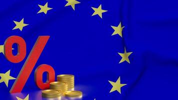 The percent and coins on euro flag Background 3d rendering. photo