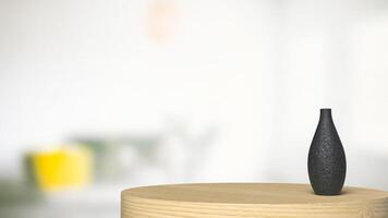 The Black Vase on wood table for background concept 3d rendering. photo