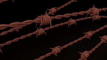 The rusty barbed wire on black Background for abstract or war concept 3d rendering. photo