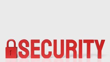 The lock and red security text on white background 3d rendering. photo