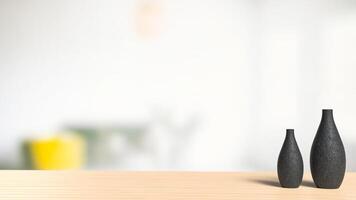 The Black Vase on wood table for background concept 3d rendering. photo
