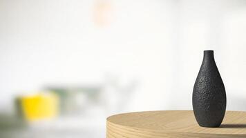 The Black Vase on wood table for background concept 3d rendering. photo