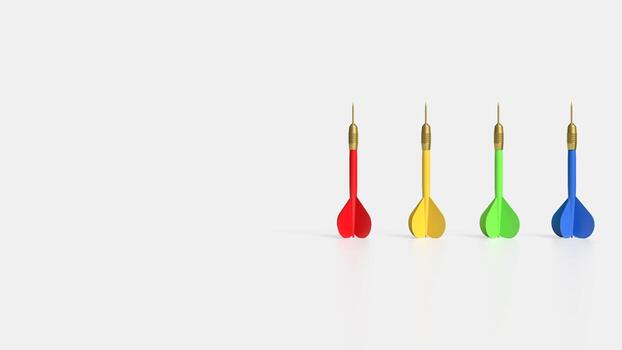 The multi color dart on white background 3d rendering. photo