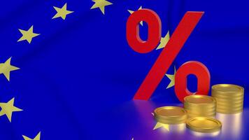 The percent and coins on euro flag Background 3d rendering. photo