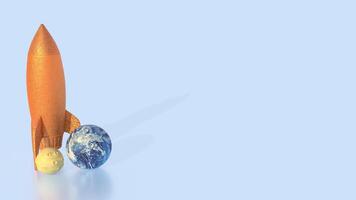 The rocket and earth for world science day concept 3d rendering. photo
