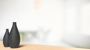 The Black Vase on wood table for background concept 3d rendering. photo