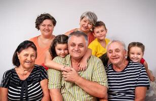 Portrait of a big happy family on the sofa photo