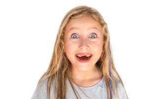 Portrait of happy child smiling isolated photo