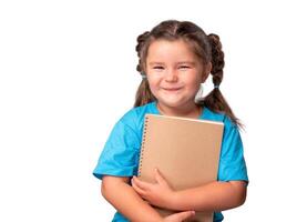 Portrait of child with notebook isolated photo