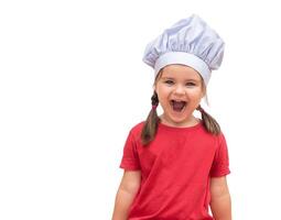 Portrait of a child in a chef's hat isolated photo