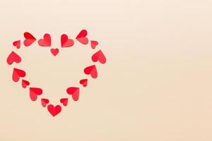 beautiful red heart frame. Valentine day background top view with copy space photo