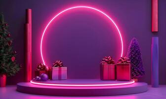 Podium background 3D light tech stage future platform game abstract Podium 3D background photo
