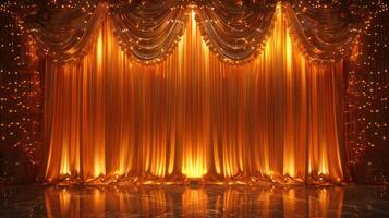 Golden curtains with soft lighting, perfect for a stage backdrop or presentation. photo