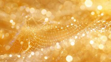 Dew drops on a spider web with a bokeh background of golden light. photo