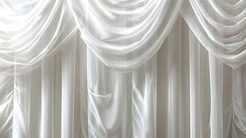Draped white fabric backdrop, soft folds, elegant, luxurious, background, texture, abstract. photo