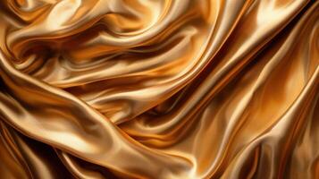 Abstract background of luxurious gold satin fabric with soft, flowing folds and wrinkles. photo