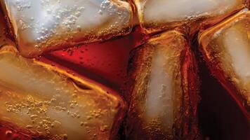 Ice Cubes Melt in Refreshing Cold Soda. photo