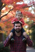 Cherished Moments of a Father and Daughter Exploring Autumn s Beauty photo