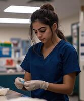 Focused Medical Professional Prepares for Patient Care in a Healthcare Facility photo