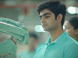 Ambitious Young Indian Engineer Collaborating with Technology photo
