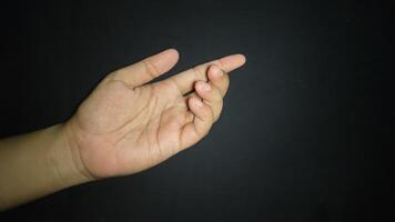 Hands with a gesture asking for help. Isolated on black background photo