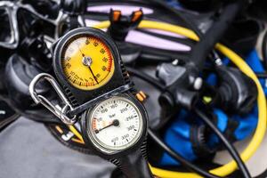 Scuba Gear for a Dive on a Boat, Scuba equipment Scuba Fins, Regulator Octopus, Depth Gauge , Balanced Regulator ,Power Inflator ,Dive Mask and Snorkel , Scuba Gear for a Dive on a Boat photo
