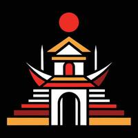 A red and yellow building with a red roof vector