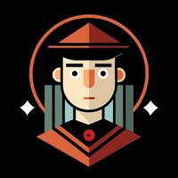 A man in a hat with a red dot on his forehead vector