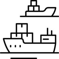A line drawing of a ship and a cargo container vector