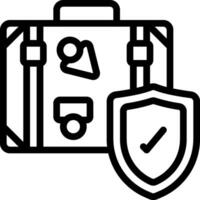 A black and white illustration of a suitcase with a shield vector