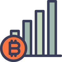 Bitcoin graph icon with a bar chart vector