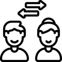 Two people are looking at each other with arrows pointing to the left vector