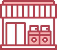 A red and white icon of a store front vector