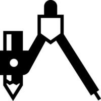 A black and white drawing of a compass and pencil vector