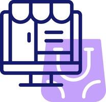 A purple and blue icon of a computer screen with a bag on it vector