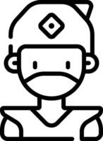 A black and white line icon of a man in a hat vector