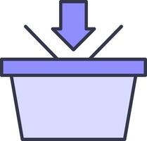 A blue box with an arrow pointing down vector
