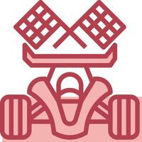 A red and white icon of a racing car vector